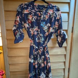 41 Hawthorn Blue Floral V-Neck Mini Dress with Tie Waist